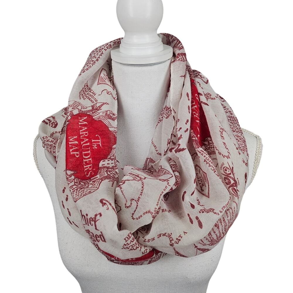 HARRY POTTER MARAUDERβS MAP INFINITY SCARF β RED & BEIGE β 70" LOOP β LICENSED